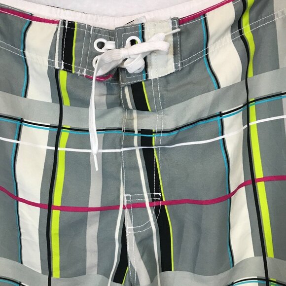 Nasimi Beach Mens XXL Waist 39in Board Swim Shorts Hook Loop Closure Plaid Gray - Picture 2 of 16